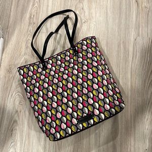 Vera Bradley Tote, never used. Multi color, black leather straps